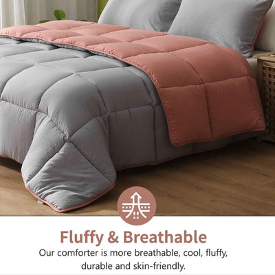 APSMILE Reversible King UltraSoft Fluffy Microfiber Bed Comforter, Rose Red/Grey