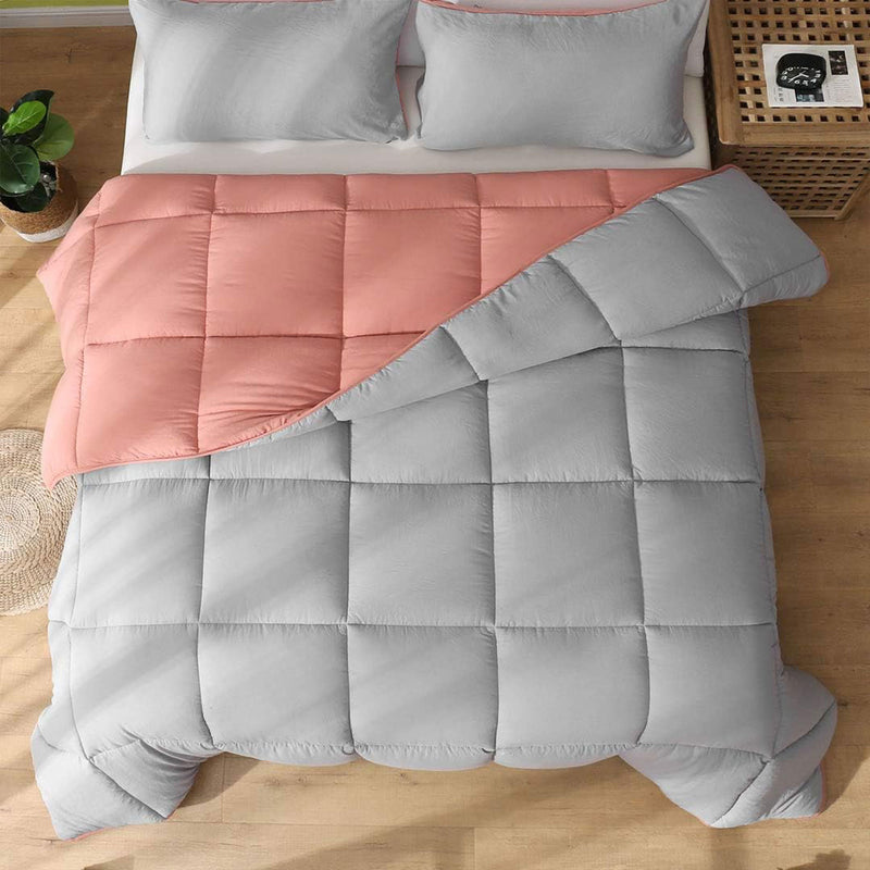 APSMILE Reversible King UltraSoft Fluffy Microfiber Bed Comforter, Rose Red/Grey