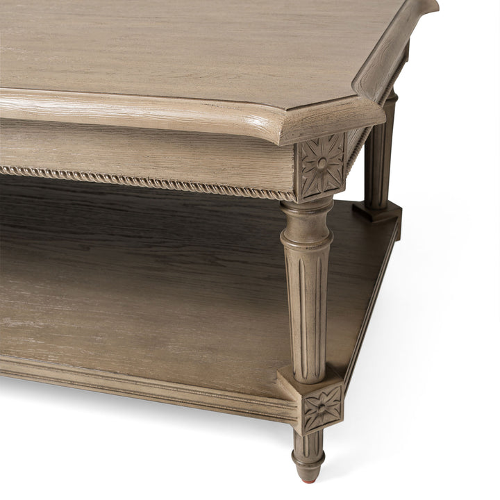 Maven Lane Pullman Traditional Wooden Coffee and 2 Side Tables, Antiqued Grey