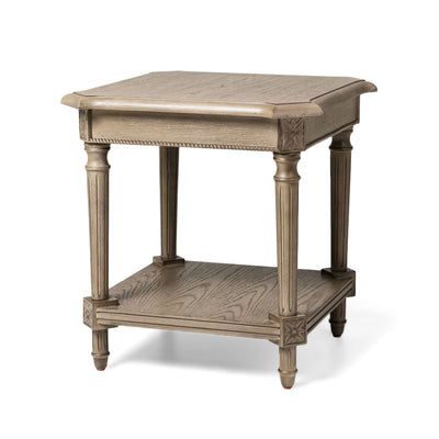 Maven Lane Pullman Traditional Square Wooden Side Table in Antiqued Grey Finish