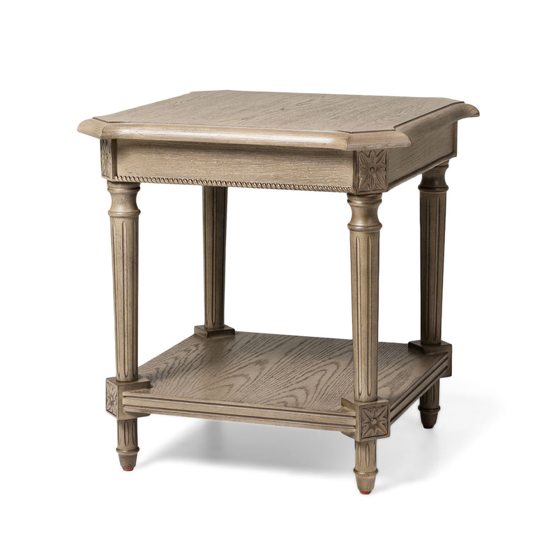 Maven Lane Traditional Square Wooden Side Table in Antiqued Grey Finish (Used)