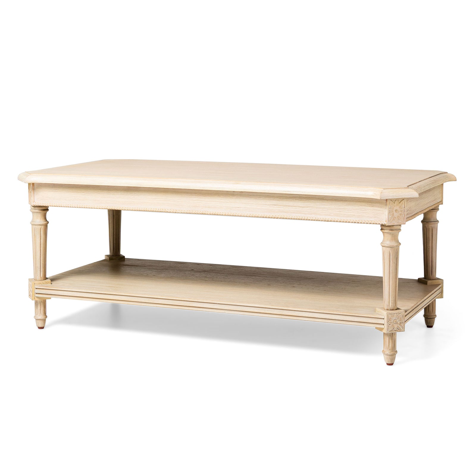 Maven Lane Pullman Traditional Rectangular Wooden Coffee Table, Antiqued White - VMInnovations