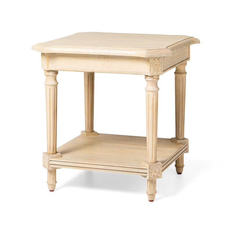 Maven Lane Pullman Traditional Square Wooden Side Table in Antiqued White Finish