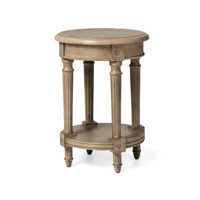 Maven Lane Pullman Traditional Round Wooden Side Table in Antiqued Grey Finish