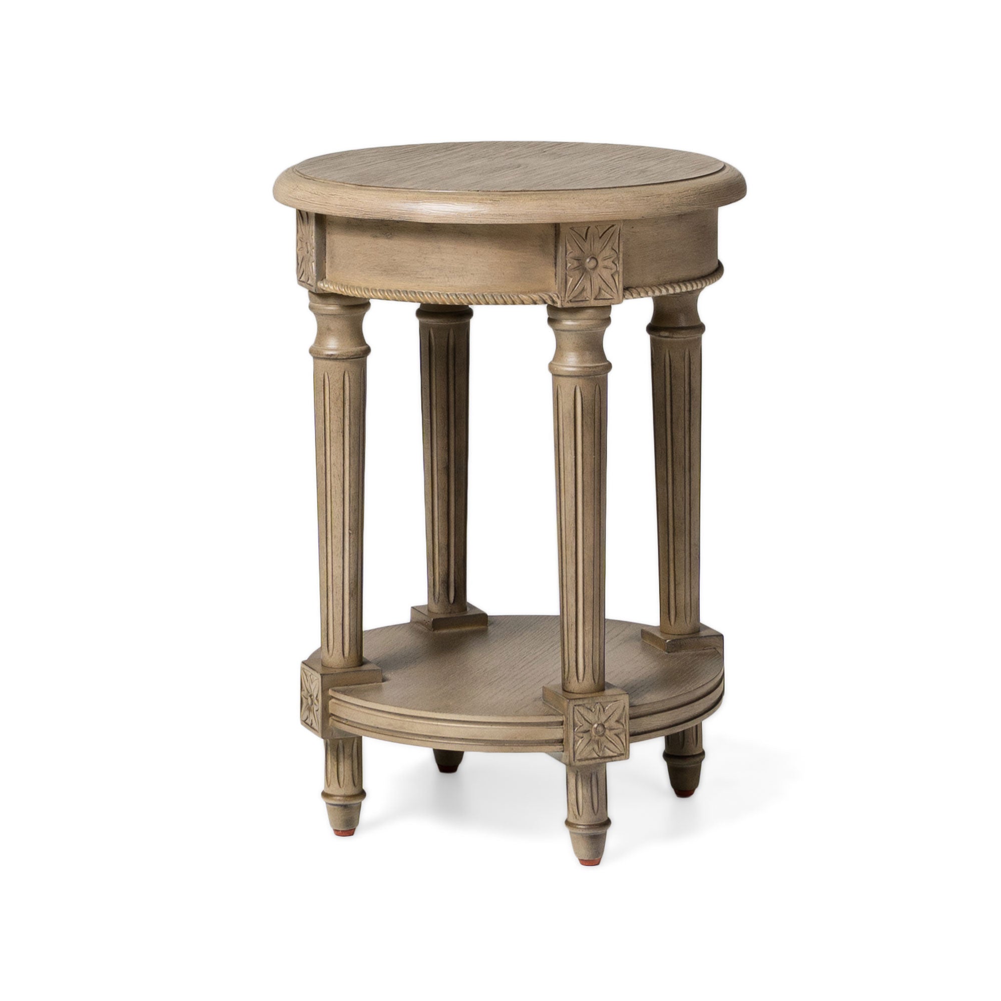 Maven Lane Traditional Round Wooden Side Table in Antiqued Grey Finish(Open Box) - VMInnovations