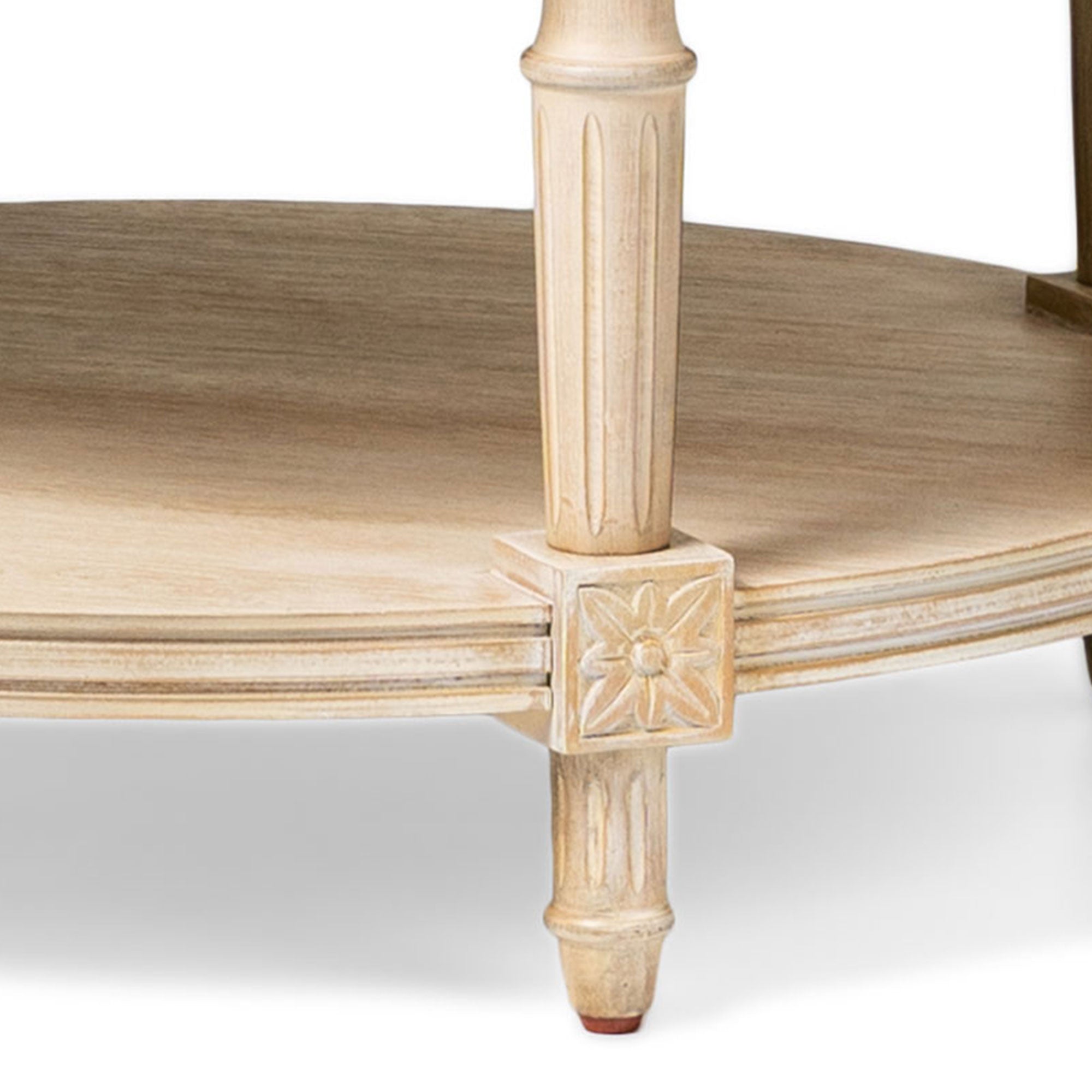 Maven Lane Pullman Traditional Round Wooden Coffee Table, Antiqued White Finish - VMInnovations