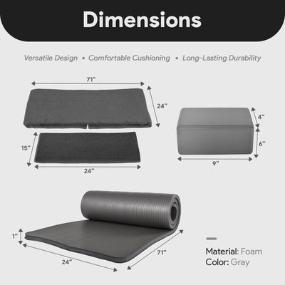 BalanceFrom Fitness 7pc Yoga Set with Mat, Stretch Strap & Knee Pad, Gray (Used) - VMInnovations