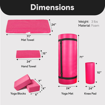 BalanceFrom 7pc Yoga Set with Mat, Stretch Strap & Knee Pad, Pink (Open Box)