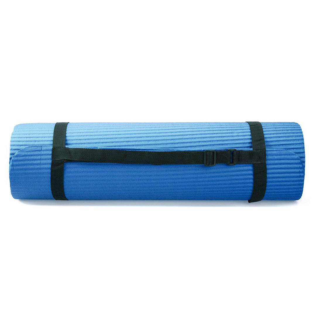 BalanceFrom Fitness 7pc Yoga Set w/Mat, Stretch Strap & Knee Pad, Blue(Open Box)