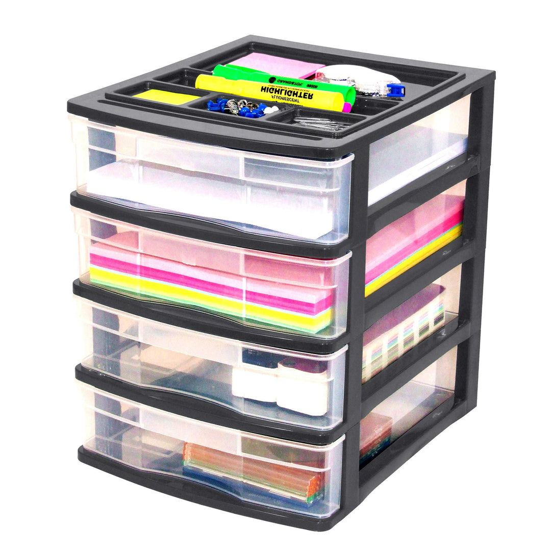 Gracious Living 4 Drawer Desktop Countertop Storage with Organizer Lid, Black