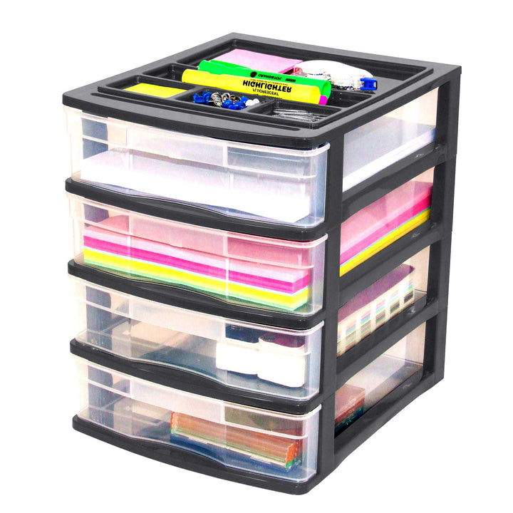 Gracious Living 4 Drawer Desktop Countertop Storage w/Organizer, Black (4 Pack)