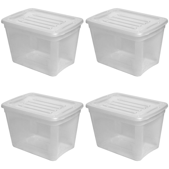 Gracious Living 10 gal Stackable Storage Container Bin w/Lid, Clear (4 Pack)