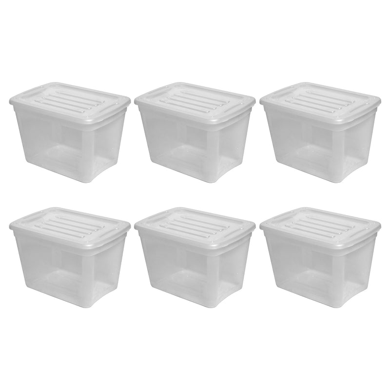 Gracious Living 10 gal Stackable Storage Container Bin w/Lid, Clear (6 Pack)