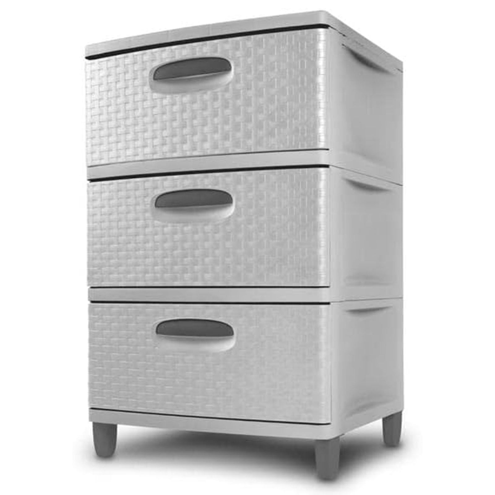 Sterilite 3 Drawer Weave Storage Tower Plastic Organizer Dresser Drawers, Cement - VMInnovations