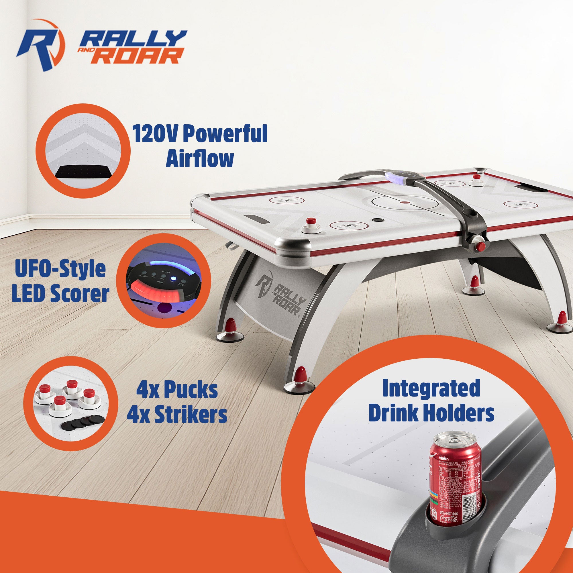 ESPN 7 ft Air Hockey Table w/Electronic Scorer, 2 Pucks & 2 Pushers (Used) - VMInnovations