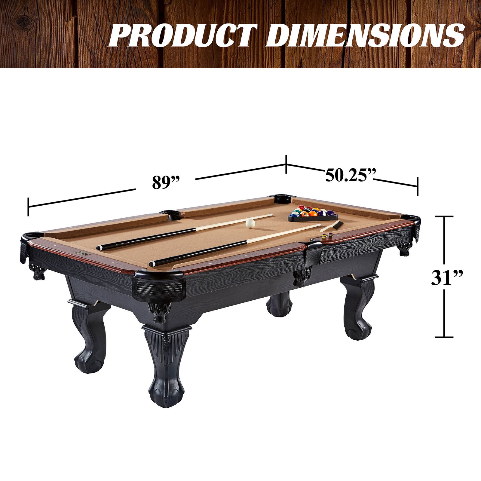 Barrington Billiards 7.5' Belmont Drop Pocket Table w/Pool Ball & Cue Stick Set - VMInnovations