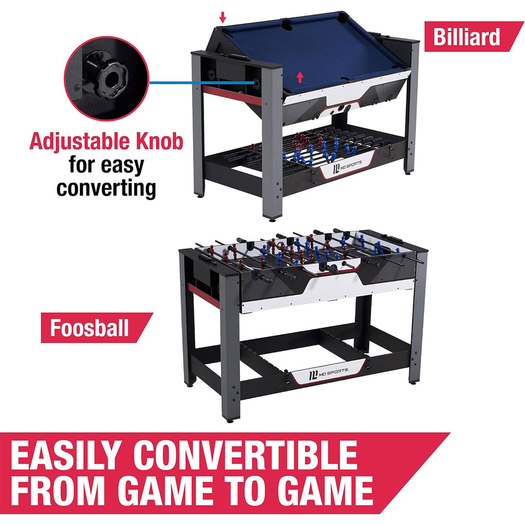 MD Sports 48 Inch 2 in 1 Billiards and Foosbal Swivel Table with Accessories