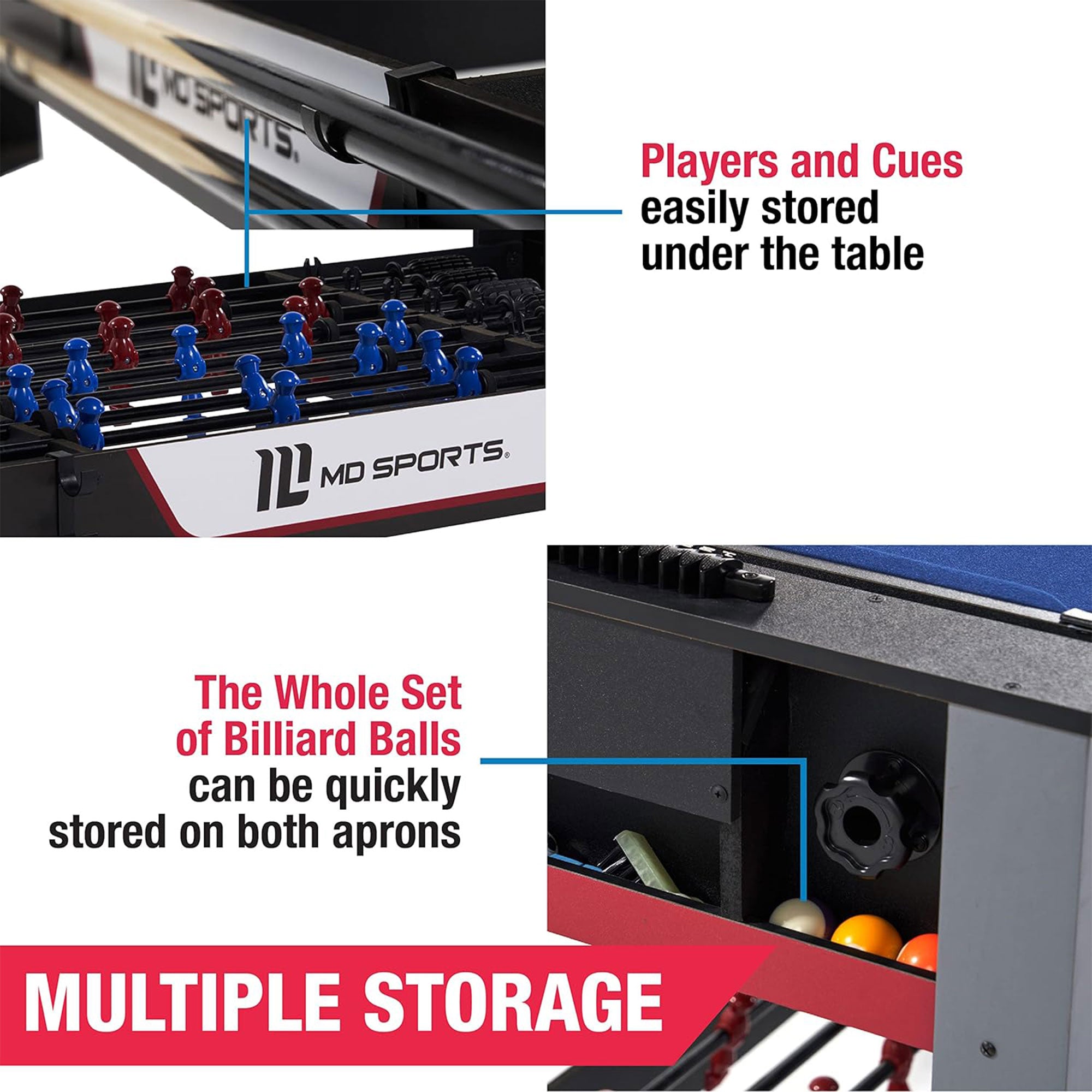 MD Sports 48 Inch 2 in 1 Billiards and Foosbal Swivel Table with Accessories - VMInnovations