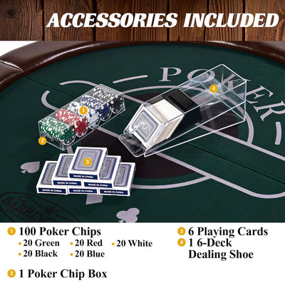 Barrington Billiards 6 Player Poker Table with Rails, Cup Holders, Chips & Cards