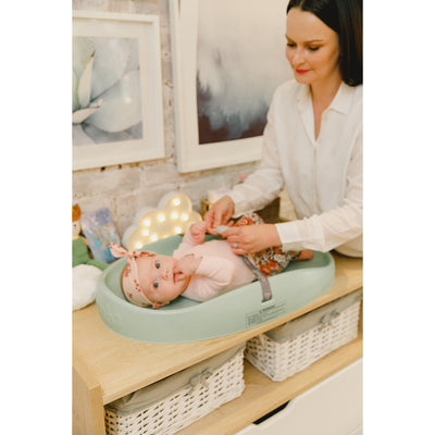Bumbo Diaper Changing Pad, Ergonomic Baby Changing Mat with Safety Belt, Hemlock - VMInnovations