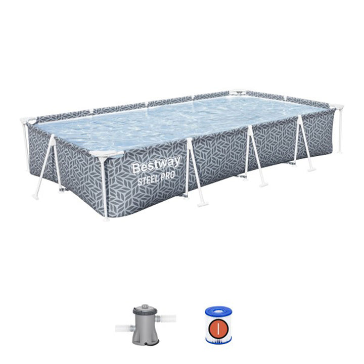 Bestway Steel Pro Rectangle Above Ground Swimming Pool Set, 12' x 6'7" x 26"