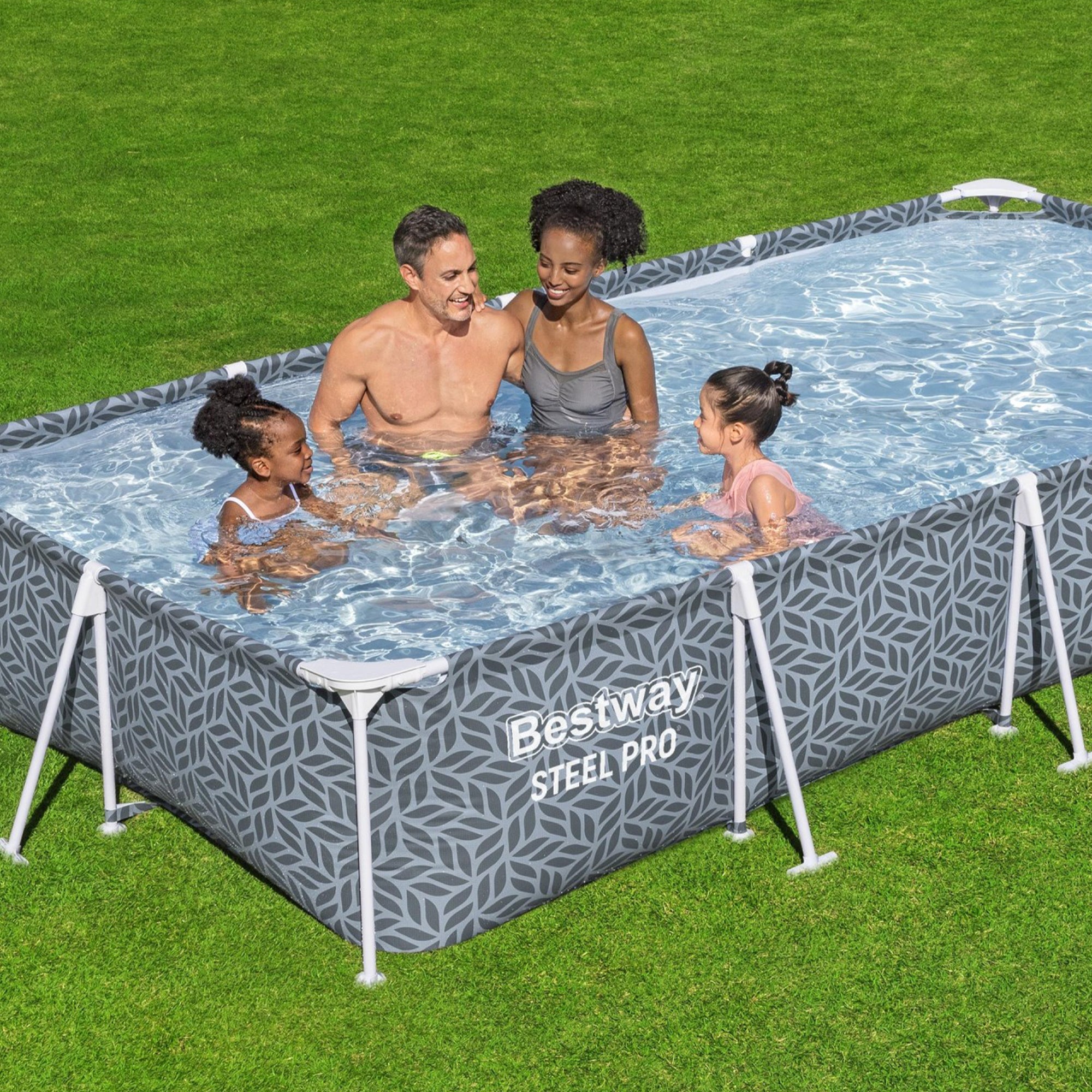Bestway Steel Pro Rectangle Above Ground Swimming Pool Set, 12' x 6'7" x 26"