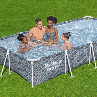Bestway Steel Pro Rectangle Above Ground Swimming Pool Set, 12' x 6'7" x 26"