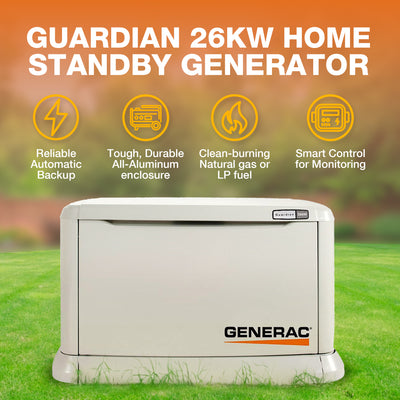 Generac Guardian 26KW Home Standby Generator with 200 Ampere Transfer Switch