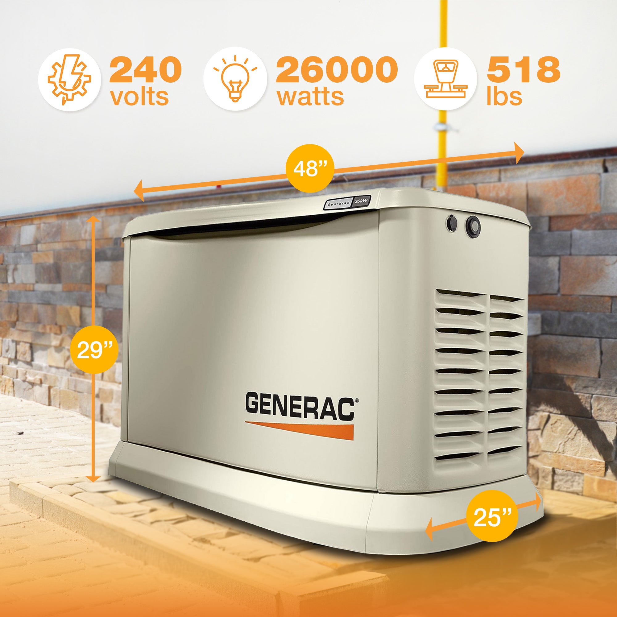 Generac Guardian 26KW Home Standby Generator with 200 Ampere Transfer Switch - VMInnovations