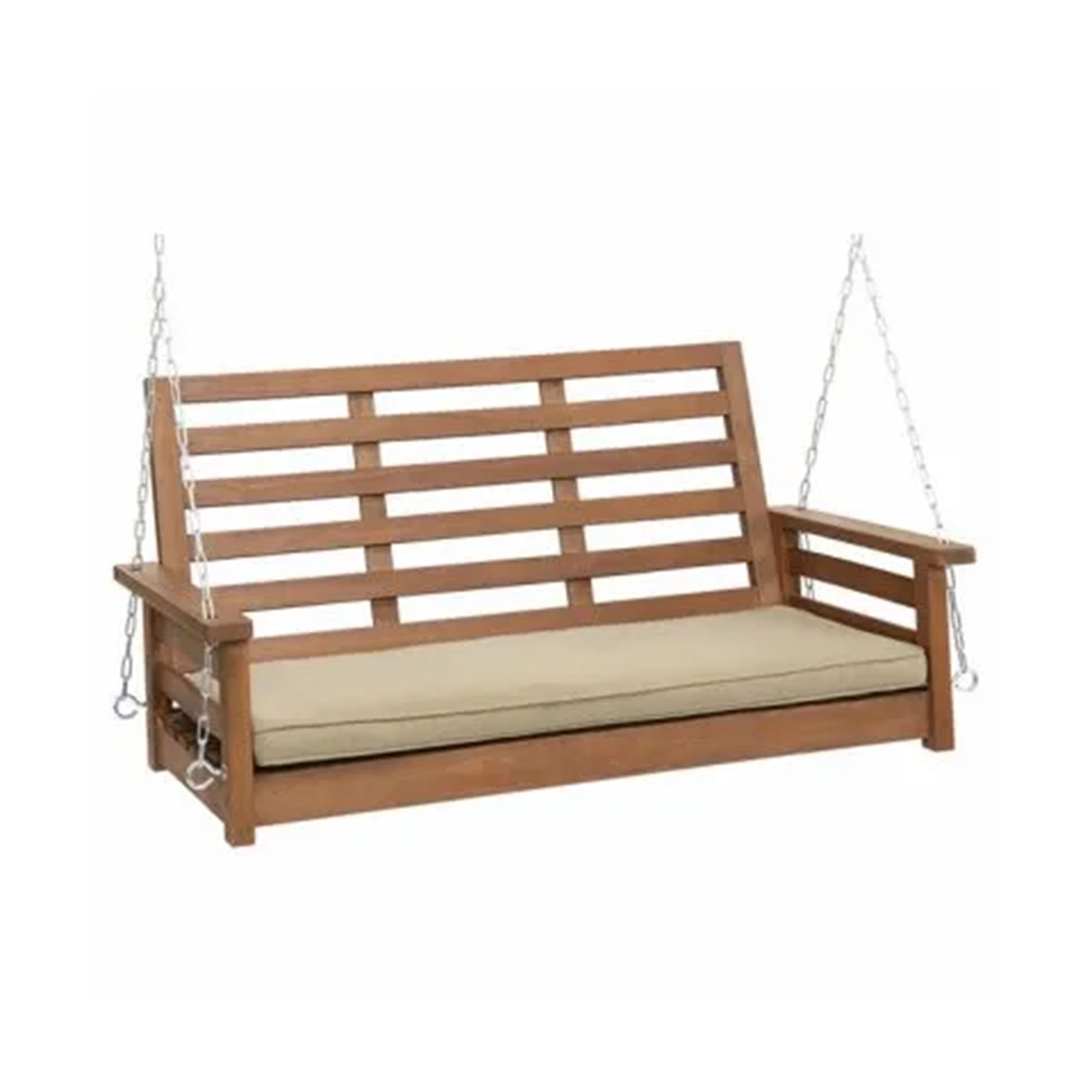 Jack Post Corp 4ft Cushioned Hardwood Swing with Chains, Brown (Open Box) - VMInnovations