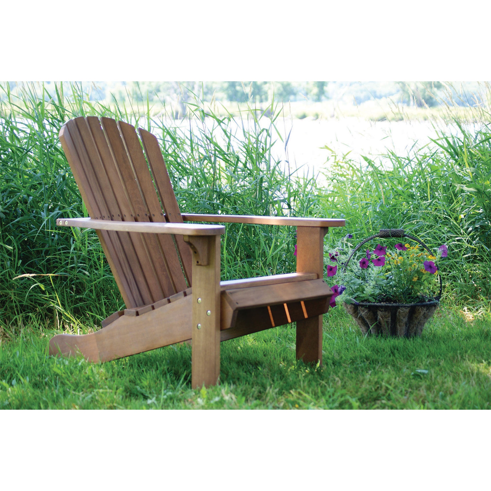 Outdoor Interiors Eucalyptus Wood Adirondack Chair with Built In Ottoman, Brown - VMInnovations