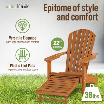 Outdoor Interiors Eucalyptus Wood Adirondack Chair with Built In Ottoman, Brown - VMInnovations