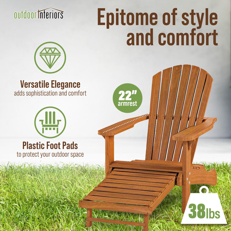 Outdoor Interiors Eucalyptus Wood Adirondack Chair with Built In Ottoman, Brown