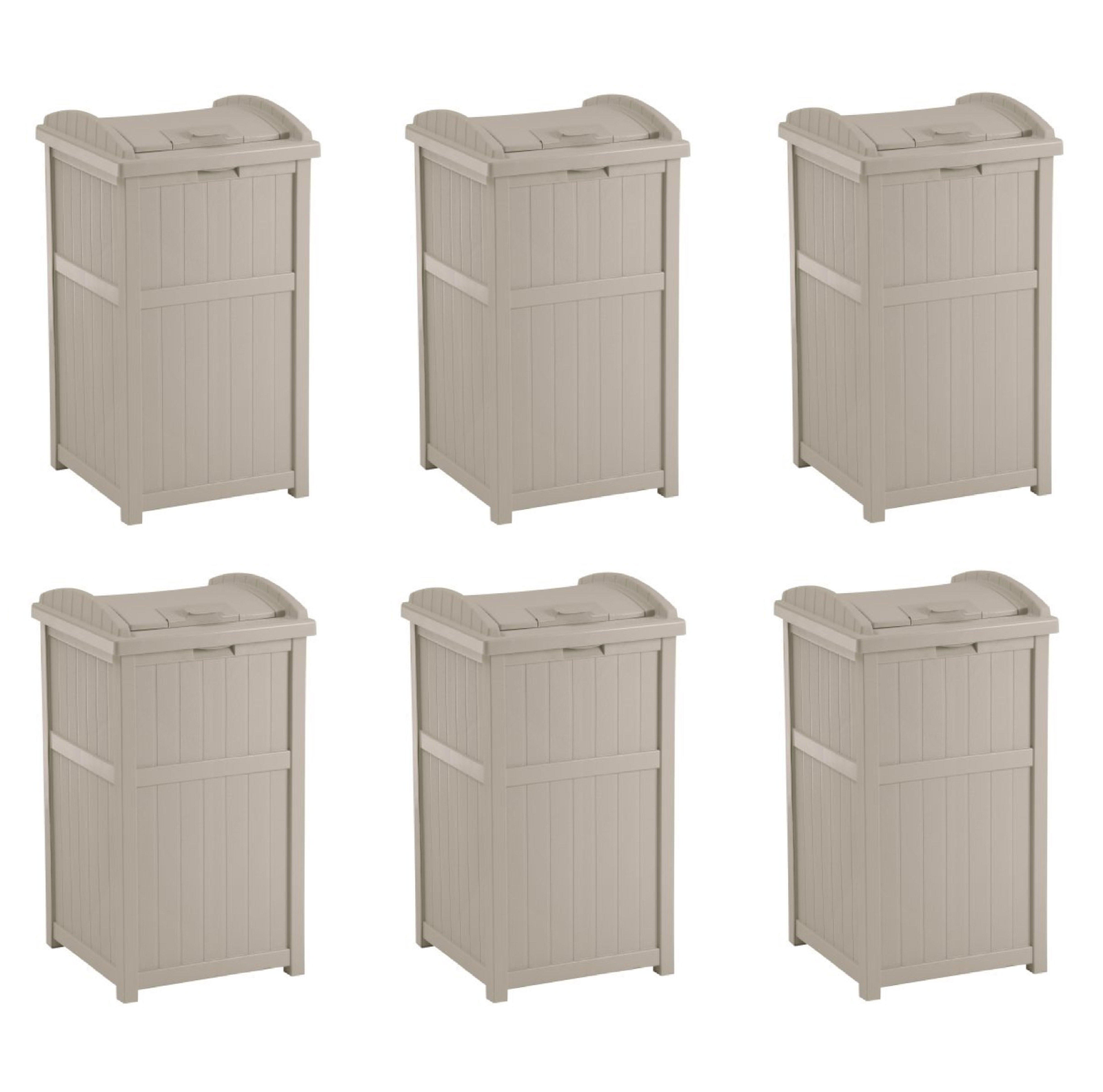 Suncast Trash Hideaway 33 Gallon Resin Outdoor Garbage Container, Taupe (6 Pack) - VMInnovations
