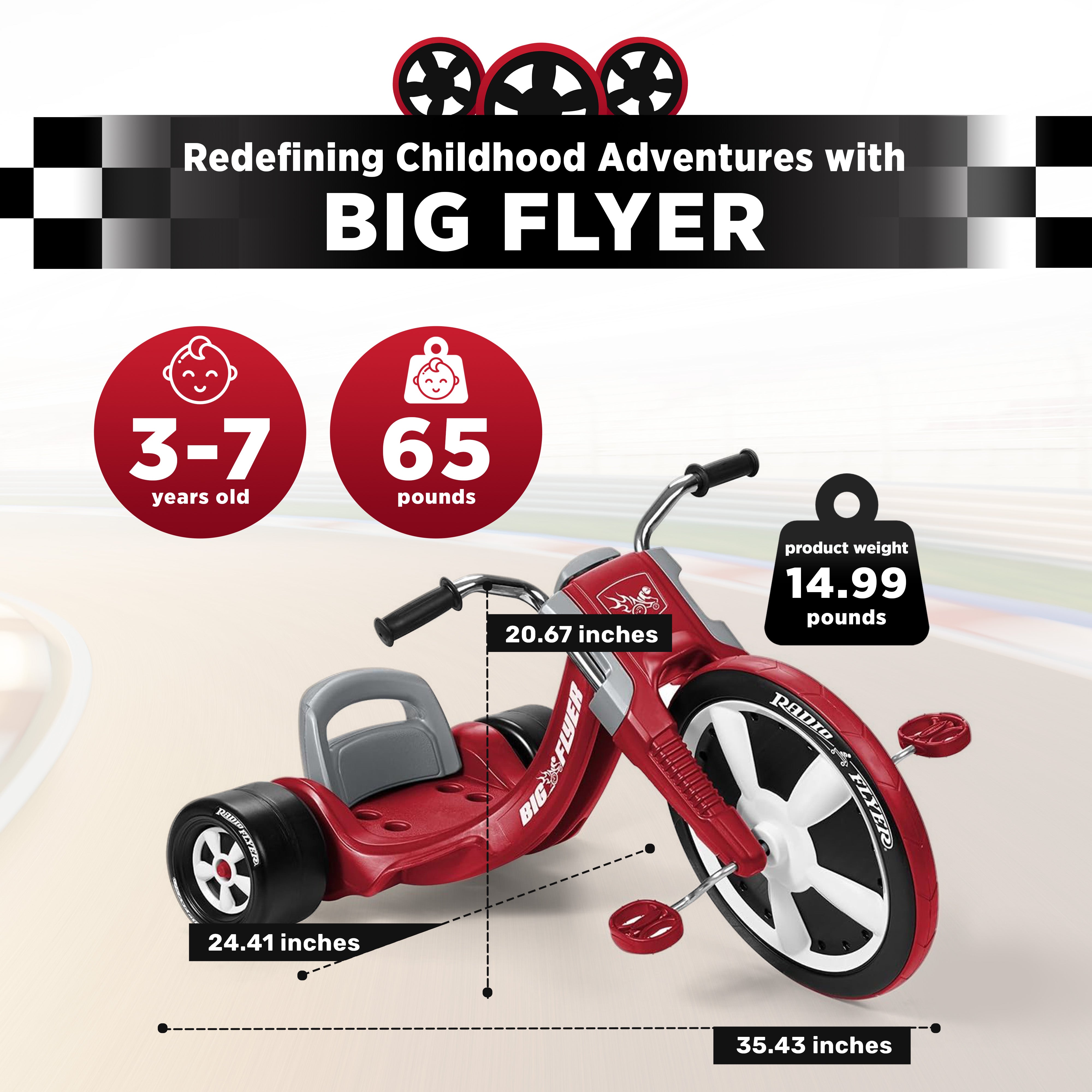 Radio Flyer Big Flyer Big Front Wheel Chopper Style Kids Trike for Ages 3 to 7 - VMInnovations
