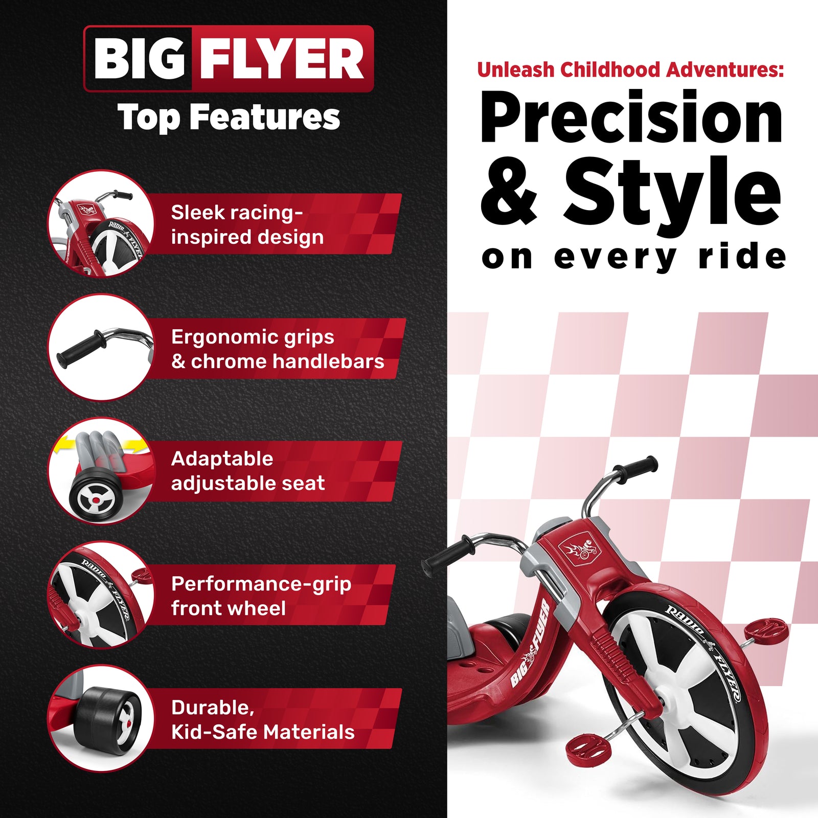 Radio Flyer Big Flyer Big Front Wheel Chopper Style Kids Trike for Ages 3 to 7 - VMInnovations