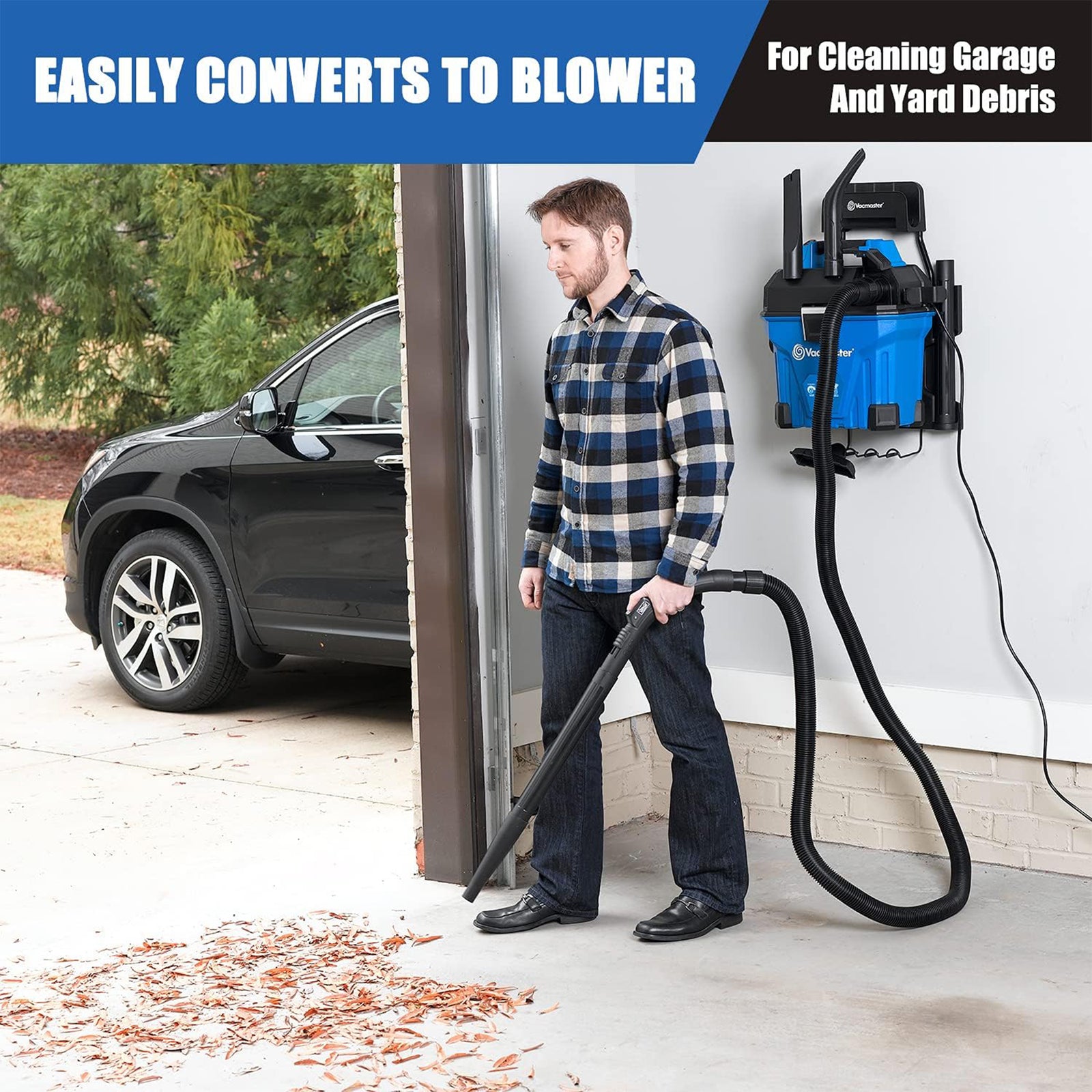 Vacumaster 5 Gal Remote Control Wall Mount Wet/Dry Vacuum Tank for Garage Shops - VMInnovations