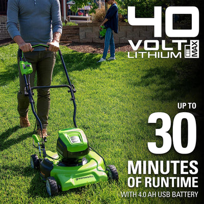 Greenworks 40V Cordless Battery Push Lawn Mower 4.0Ah 19" Deck, Charger Included - VMInnovations