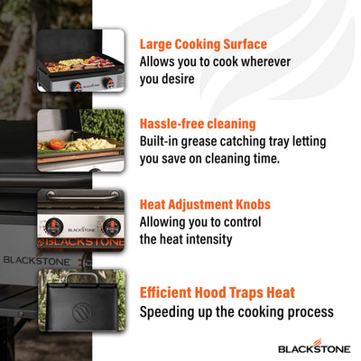 Blackstone Stainless Steel Propane Hood Portable Outdoor Griddle Grill, Black - VMInnovations
