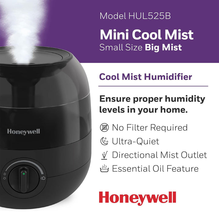 Honeywell Small Compact Mini Cool Mist Humidifier Humidity, Black (Open Box)