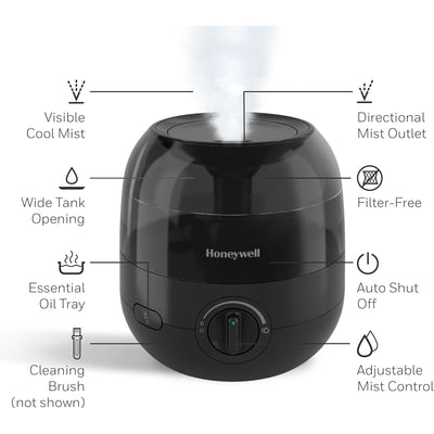 Honeywell Small Compact Mini Cool Mist Humidifier, Black (Used)