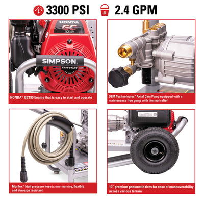 Simpson Cleaning MegaShot 3300 PSI 2.4 GPM Portable Pressure Washer with Nozzles - VMInnovations