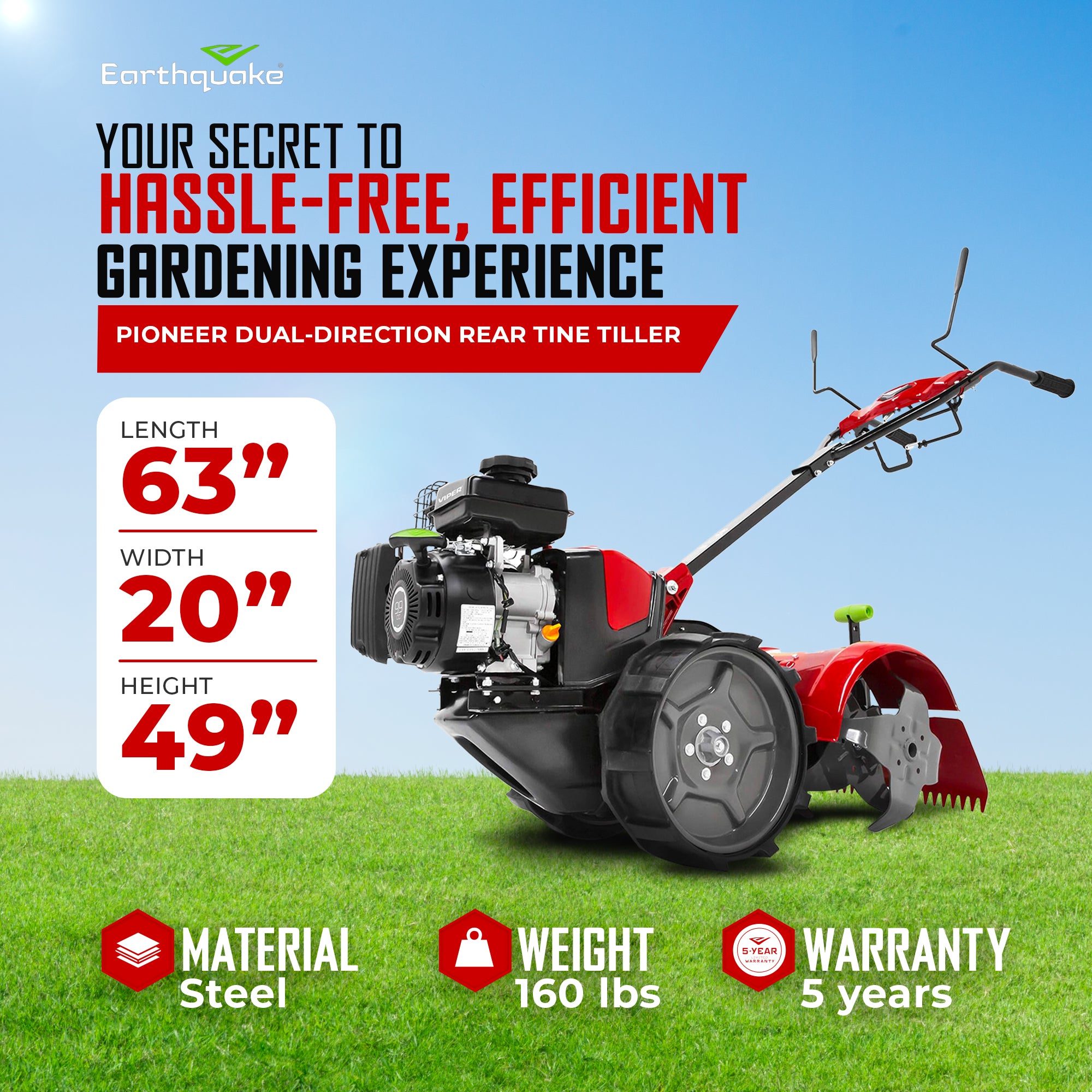 Earthquake Pioneer Dual Direction Rear Tine Tiller with Instant Reverse Feature - VMInnovations