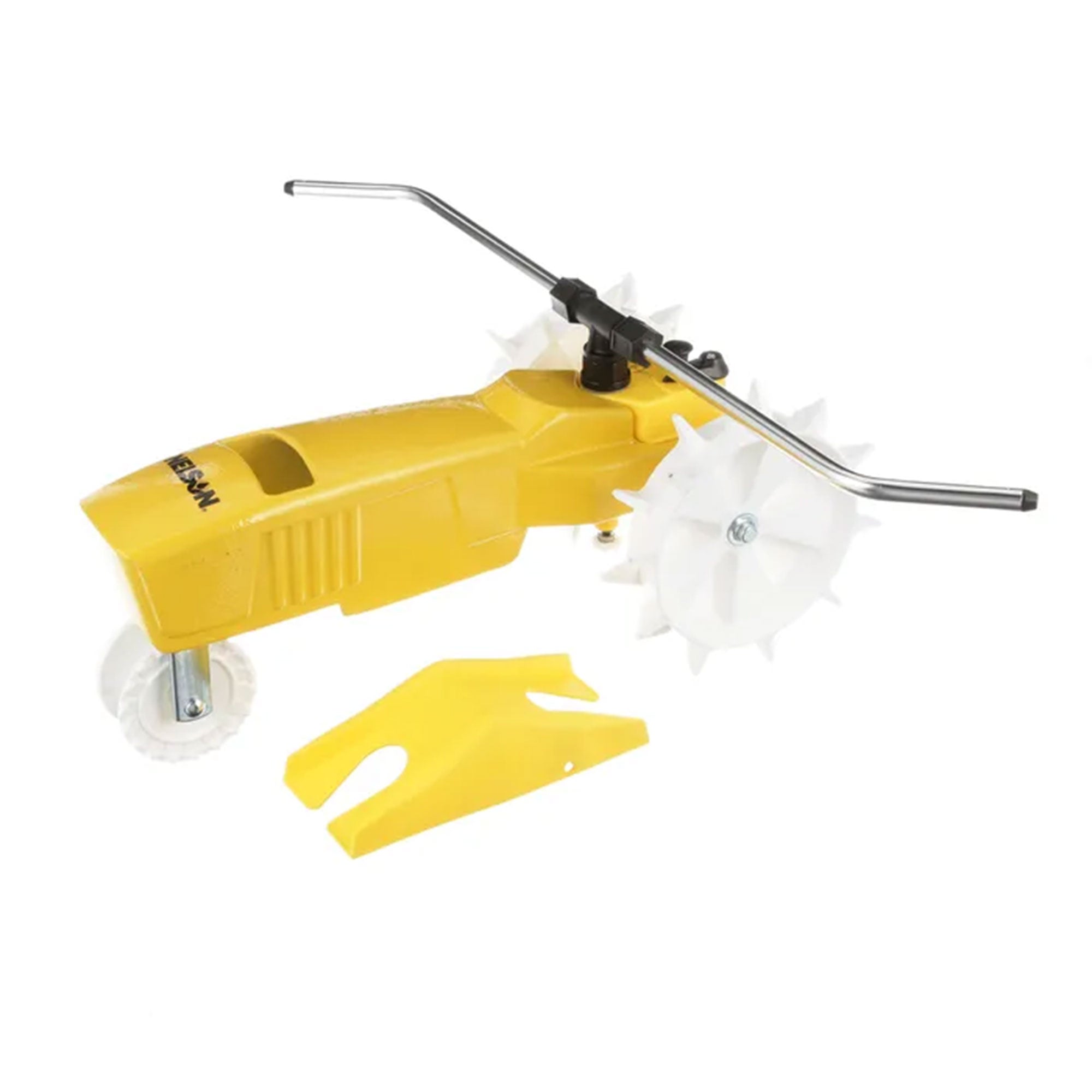 Nelson Rain Train 13,500 Sq Ft Cast Iron Lawn Traveling Sprinkler, Yellow (Used) - VMInnovations