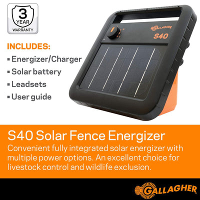 Gallagher Portable Solar Electric Fence Energizer with Solar Battery & Leadsets