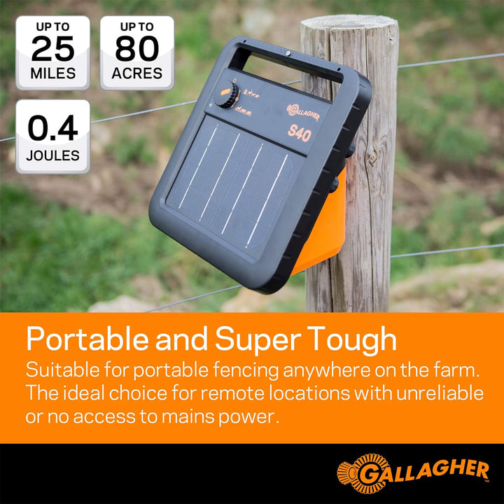 Gallagher Portable Solar Electric Fence Energizer with Solar Battery & Leadsets