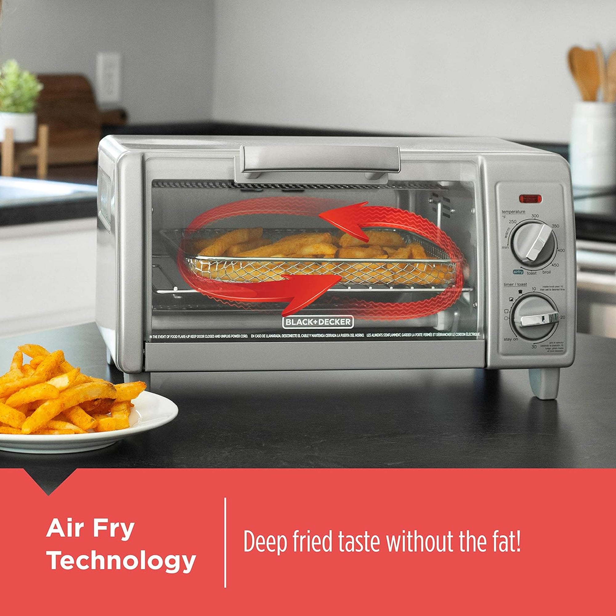 BLACK+DECKER Crisp N Bake Countertop Air Fryer 4 Slice Toaster Pizza Oven, Gray - VMInnovations
