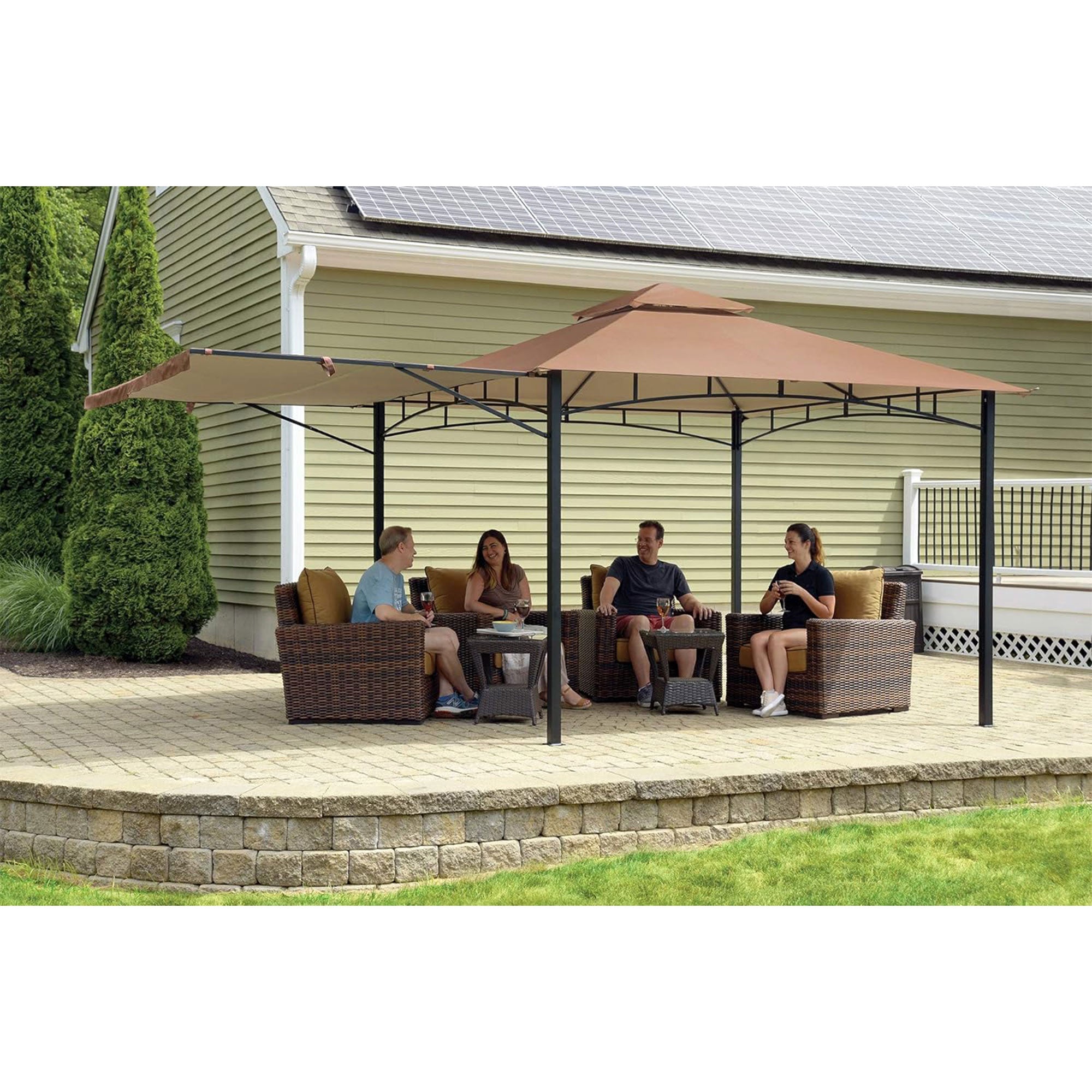 ShelterLogic 11 x 11 Ft Redwood Backyard Gazebo with Retractable Awning, Bronze - VMInnovations