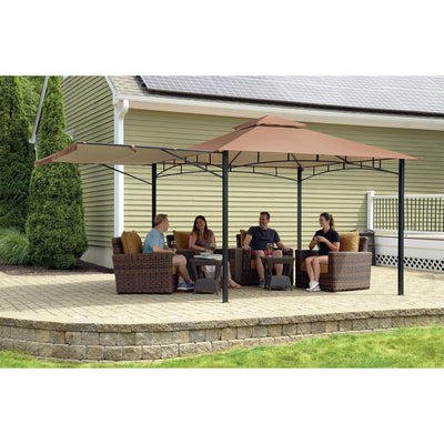 ShelterLogic 11 x 11 Ft Redwood Backyard Gazebo with Retractable Awning, Bronze - VMInnovations