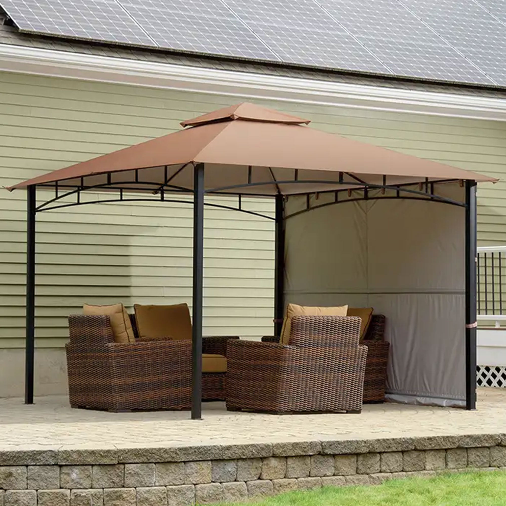 ShelterLogic 11 x 11 Ft Redwood Backyard Gazebo with Retractable Awning, Bronze - VMInnovations